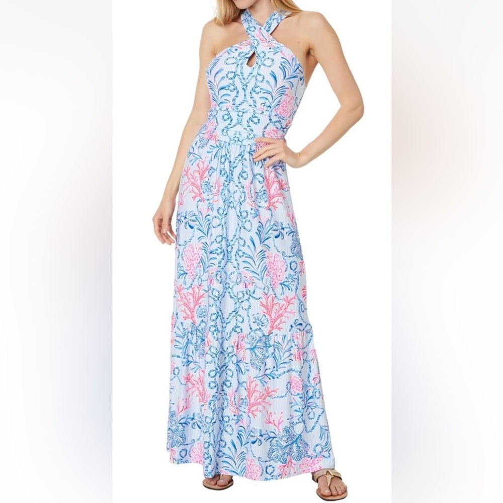 NWT Lilly Pulitzer Sz L Montecito Halter Maxi Naut Today